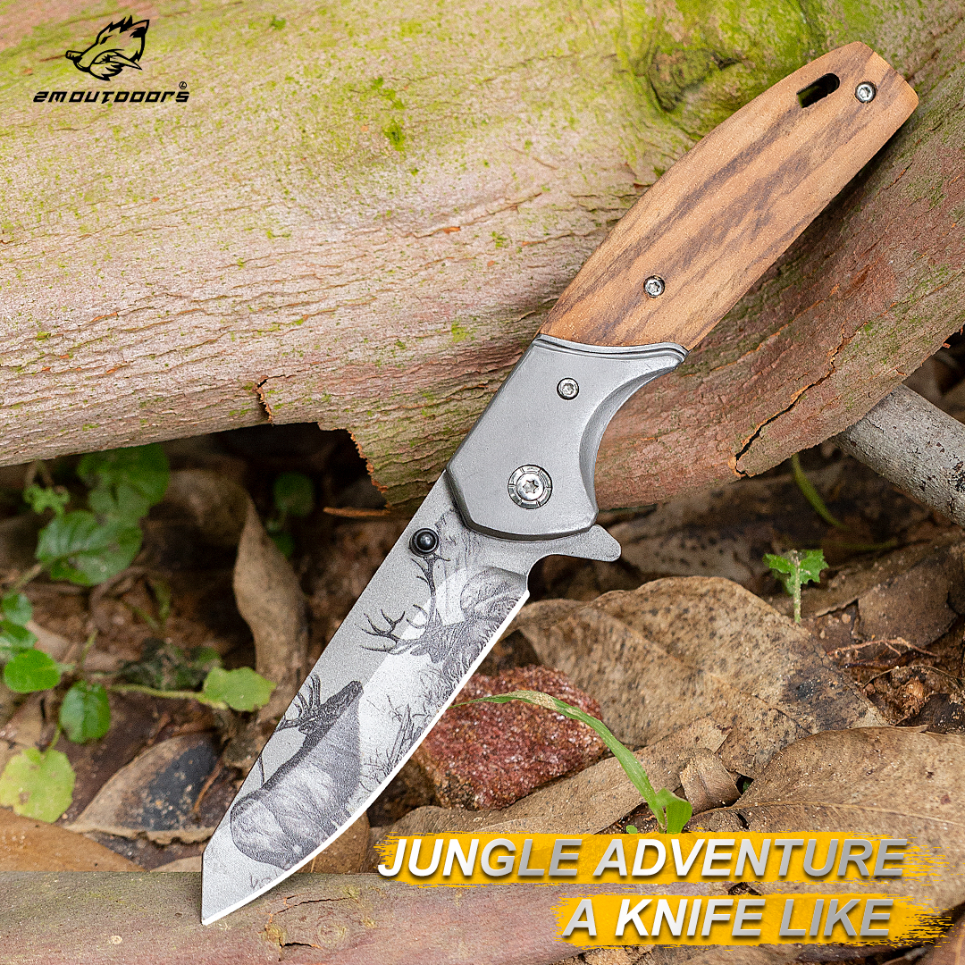 1PC, Elk Tactical Folding Pocket Knife With Stainless Steel Blade And Wooden Handle For Survival Outdoor Camping Hiking EDC Tools