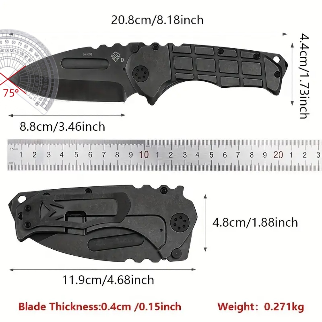 Outdoor folding knife, 440 steel handle, high quality D2 steel, high hardness blade, titanium plated anti-rust treatment, blade hardness 59-60HR folding knife, suitable for exploration, rescue, camping, hunting and gifts for men