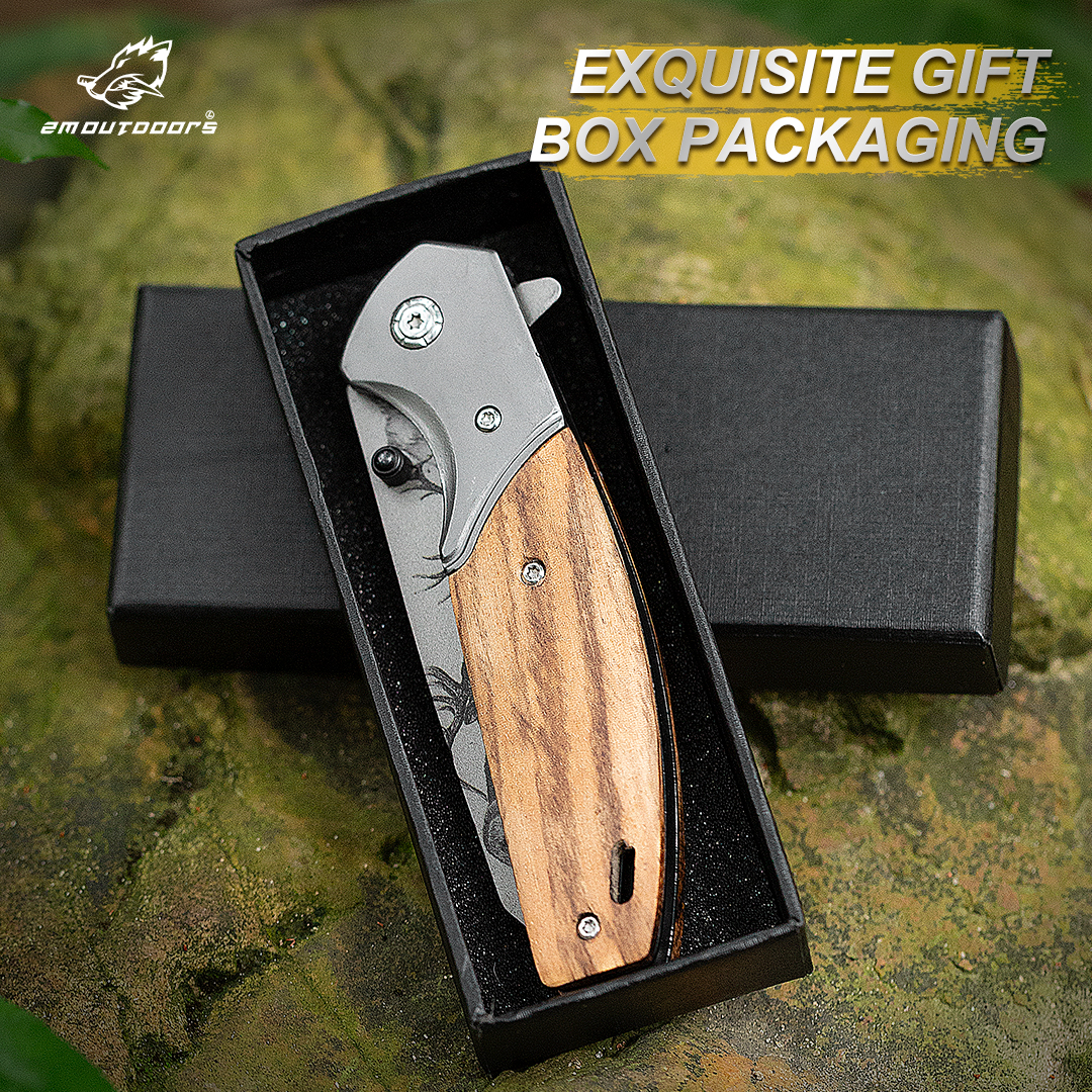 1PC, Elk Tactical Folding Pocket Knife With Stainless Steel Blade And Wooden Handle For Survival Outdoor Camping Hiking EDC Tools