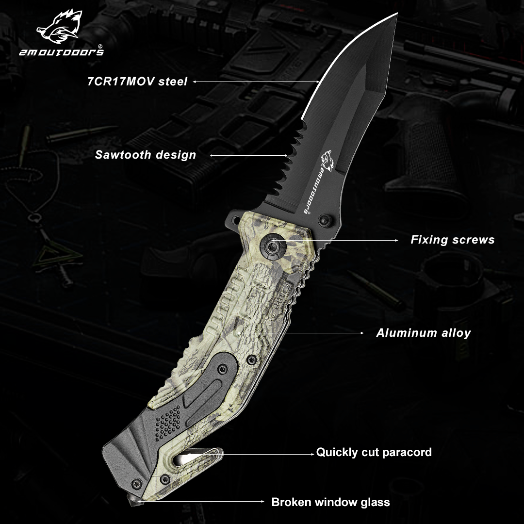 Outdoor folding knife, pocket knife, serrated folding knife, multi-function knife, can be used for outdoor hiking, wilderness survival and other different outdoor scenes