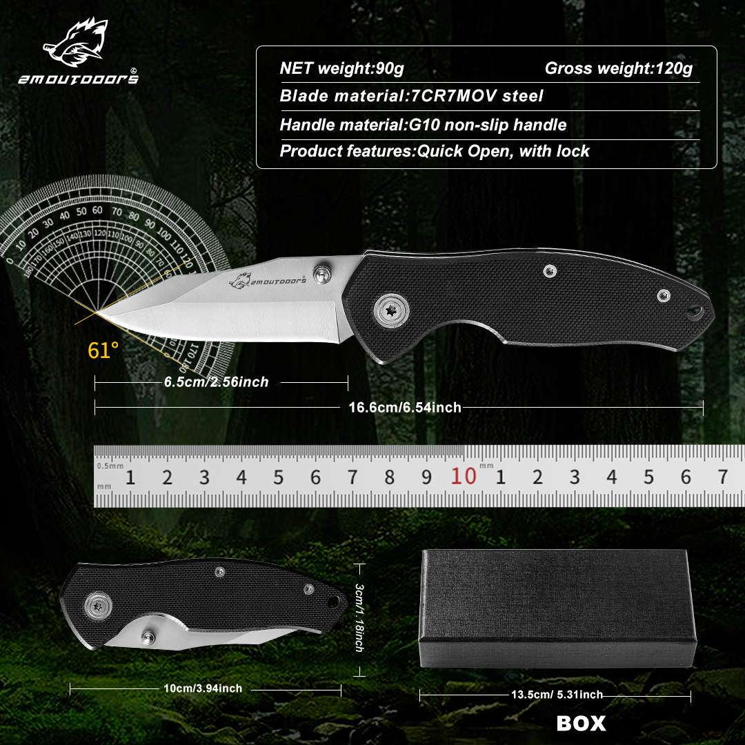 One-handed quick-open folding knife, outdoor folding knife, outdoor camping knife, D2 steel blade, G10 fiberglass non-slip handle, can be used for mountaineering, hiking, wilderness survival, camping and other outdoor activities, good gifts