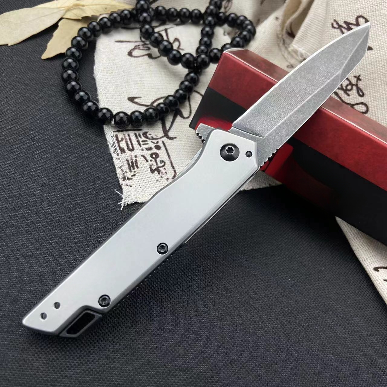 Folding Knife, Multi-purpose Knife, Convenient Pocket Knife, EDC Multi-purpose Tool Knife, 1365 Series Model, Convenient Pocket Knife, Black Stone Washing Process, CNC Fine Grinding Blade, Aluminum Alloy Handle, High Quality