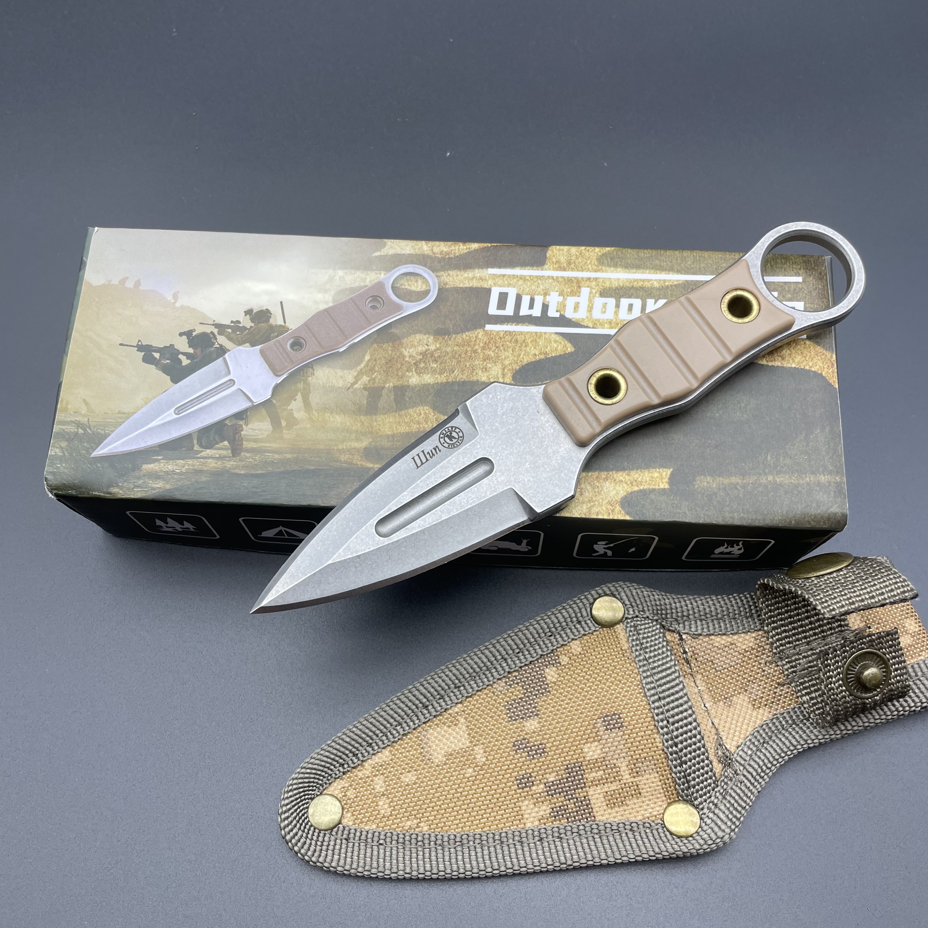 Wilderness Survival Straight Knife with Knife Sleeve, EDC Portable Knife, Super Sharp Camping Knife, Stainless Steel Fixed Blade Survival Bush Knife