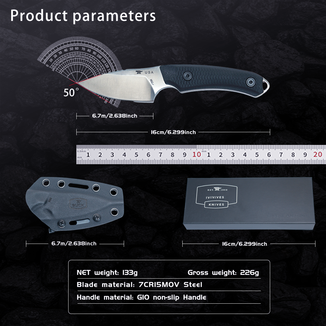 Outdoor Fixed Blade Knife – 7Cr15MoV Steel with G10 Handle, Full-Tang Design and Sheath, Multi-Purpose Camping & Everyday Utility Knife