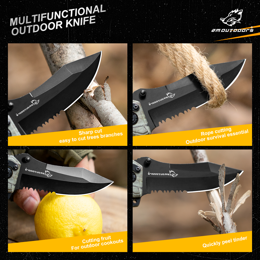 Outdoor folding knife, pocket knife, serrated folding knife, multi-function knife, can be used for outdoor hiking, wilderness survival and other different outdoor scenes