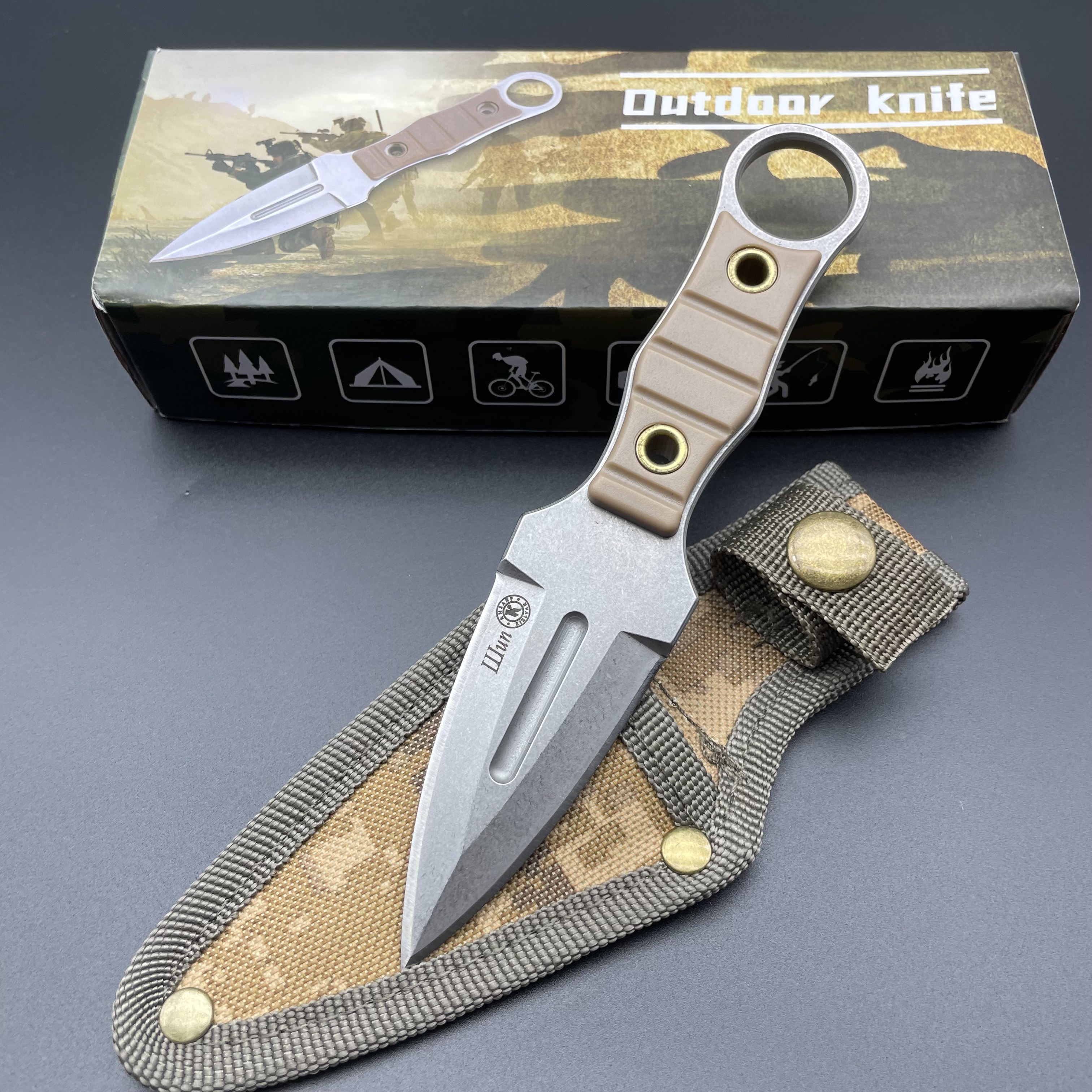 Wilderness Survival Straight Knife with Knife Sleeve, EDC Portable Knife, Super Sharp Camping Knife, Stainless Steel Fixed Blade Survival Bush Knife