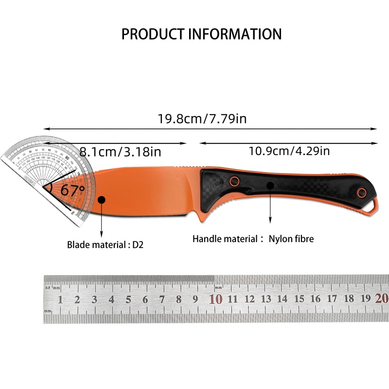 BM15201 model, full keel hunting knife with sheath, D2 steel nylon glass handle survival knife - suitable for wild survival and hunting, equipped with Kydex scabbard, city survival daily carry straight knife