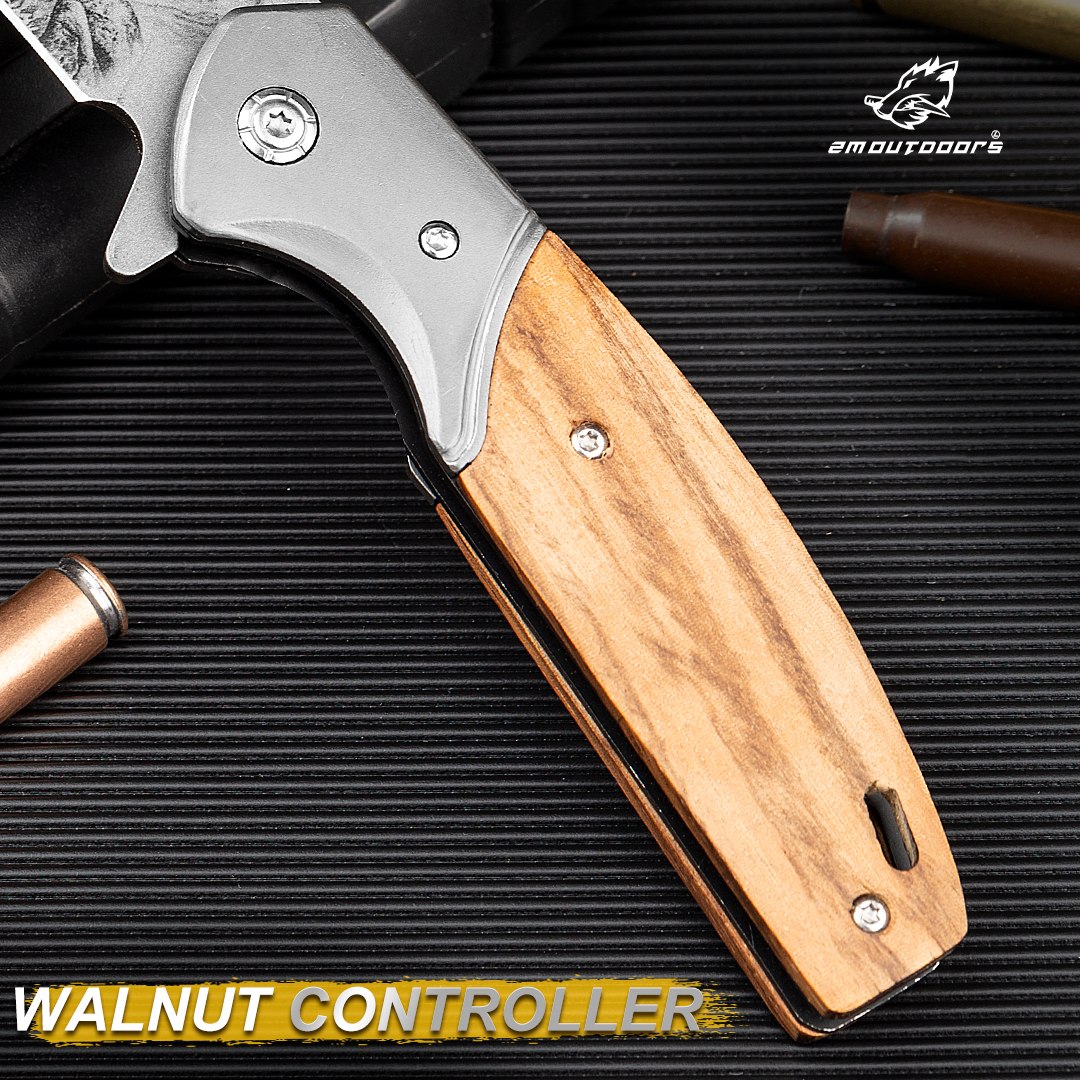 1PC, Elk Tactical Folding Pocket Knife With Stainless Steel Blade And Wooden Handle For Survival Outdoor Camping Hiking EDC Tools