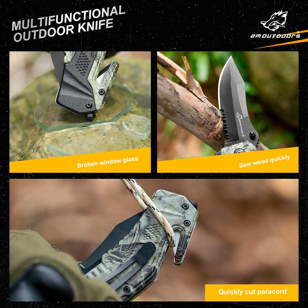 Outdoor folding knife, pocket knife, serrated folding knife, multi-function knife, can be used for outdoor hiking, wilderness survival and other different outdoor scenes