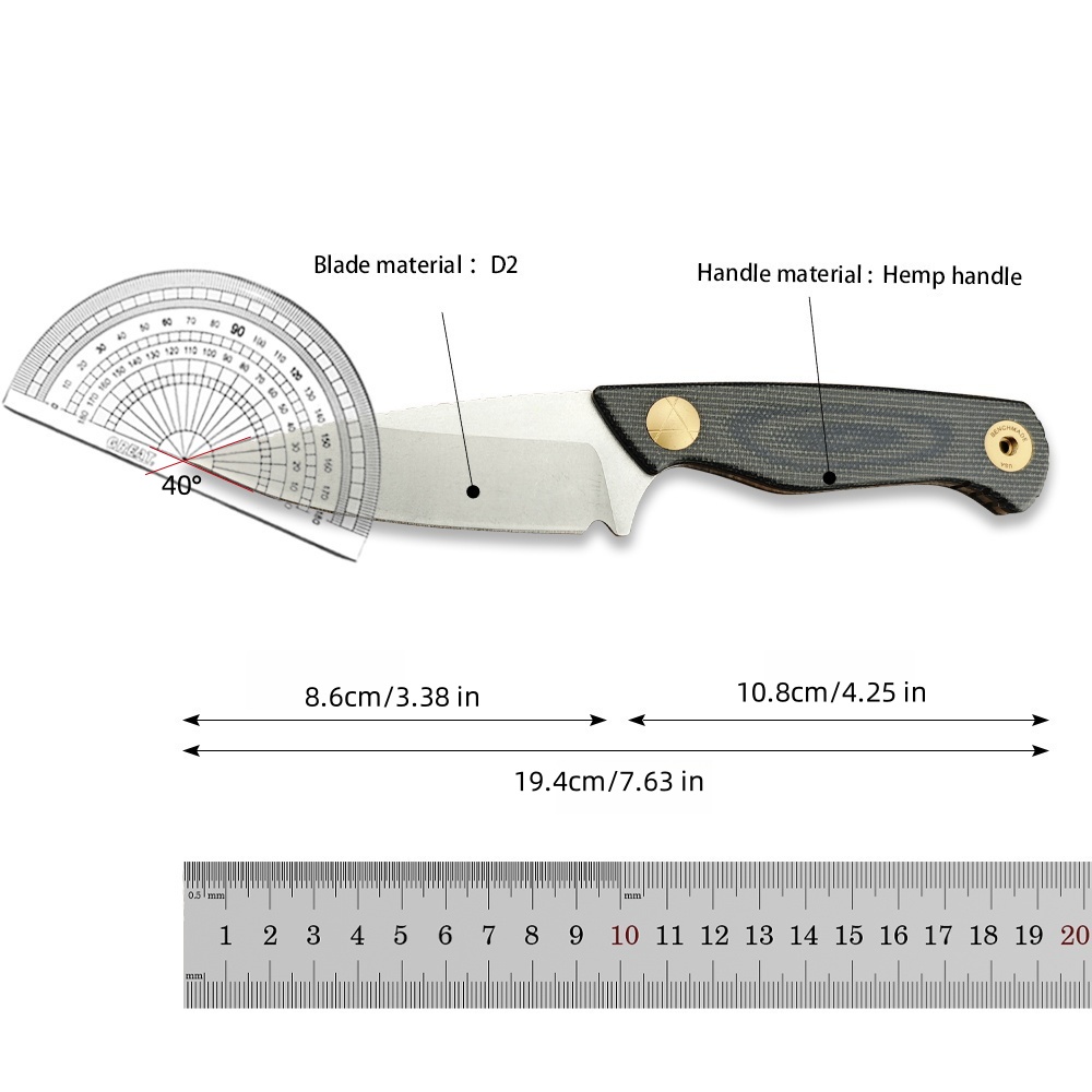 Outdoor Fixed Blade Knife – 203BM with Linen Handle, High-Hardness CMP Alloy Steel Blade, Spear-Tip Design, Durable Multi-Use Gear for Camping & EDC Collections