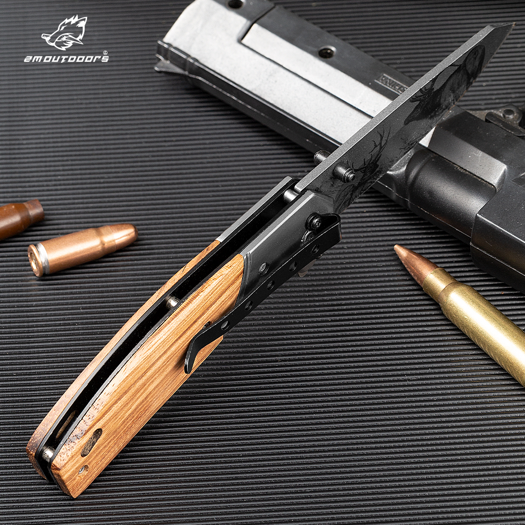 1PC, Elk Tactical Folding Pocket Knife With Stainless Steel Blade And Wooden Handle For Survival Outdoor Camping Hiking EDC Tools