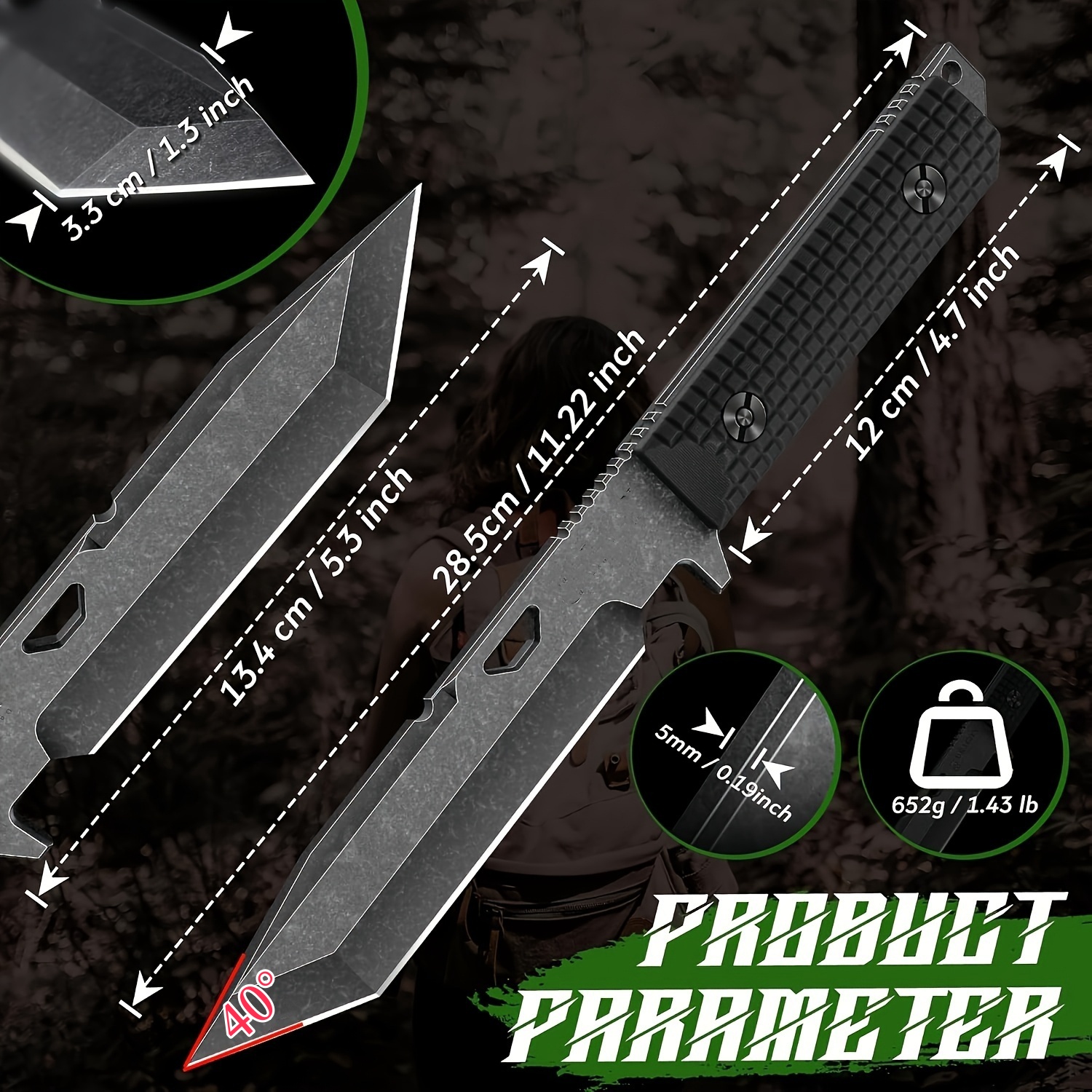 Advance Outdoor Straight Knife, Camping Fixed Blade Straight Knife, Integrated Keel Survival, Camping Boar Knife Outdoor Survival Knife, Wilderness Adventure Kydex Sheath Knife