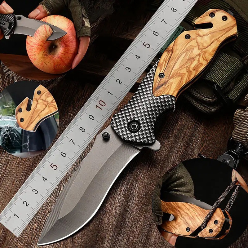 1pcs. Outdoor Wooden Handle Folding Knife, Multi-function Knife, Outdoor Essential Supplies, Can Be Used For Outdoor Activities, The Best Choice For Gifts