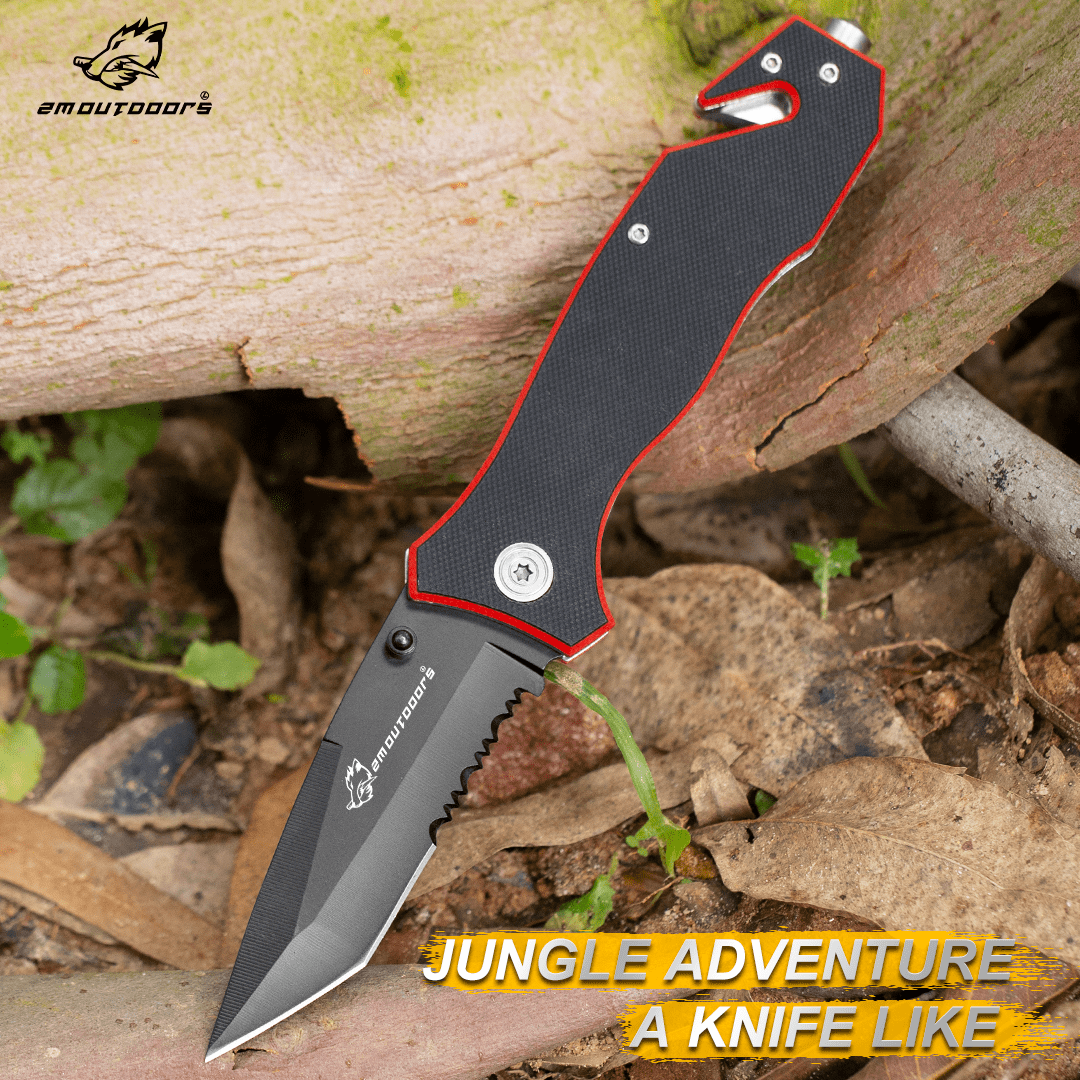 Outdoor pocket folding knife with locking mechanism, 7Cr17Mov high hardness stainless steel knife, G10 handle, can be used for outdoor wilderness survival, mountaineering, hiking