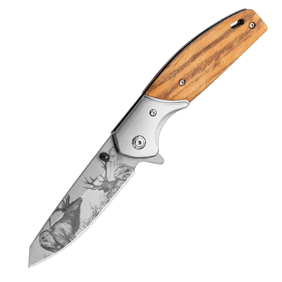 1PC, Elk Tactical Folding Pocket Knife With Stainless Steel Blade And Wooden Handle For Survival Outdoor Camping Hiking EDC Tools