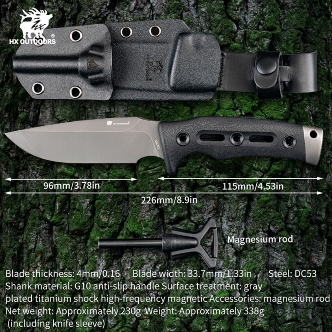 Outdoor Tactical Knife Wilderness Survival Knife Adventure Knife Prey Handling Knife Locke DC53 Steel High Hardness Straight Knife Carry Convenient Knife Multi-Purpose Knife Camping Knife