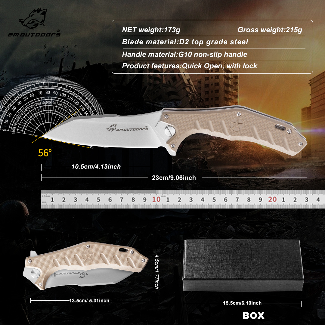 Folding Knife, Pocket Knife, EDC Multi-function Outdoor Tool Knife, D2 Special Steel, G10 Non-slip Handle, For Fishing, Hiking, Survival, Gifts For Men And Women