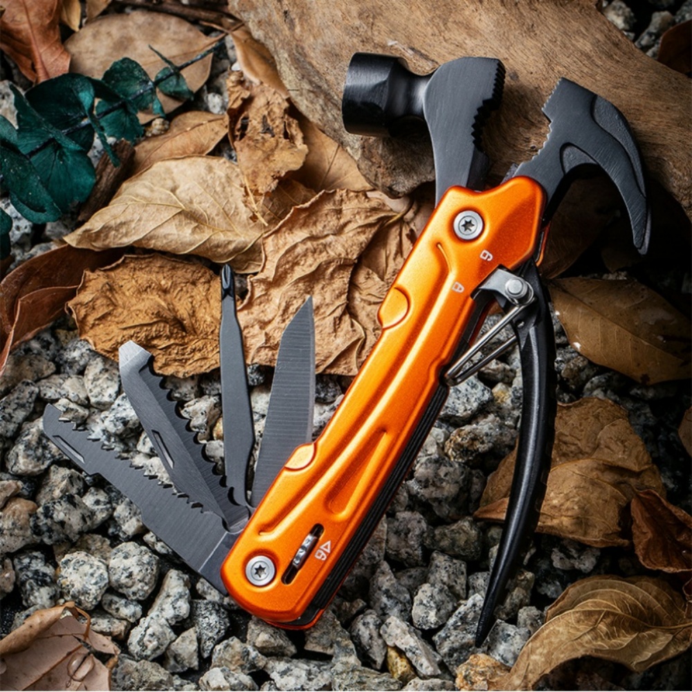 Stainless steel hammer for outdoor camping, multi-function claw hammer with lock, woodworking vehicle safety folding hammer, small escape hammer for broken windows, pliers for home outdoor emergency tools