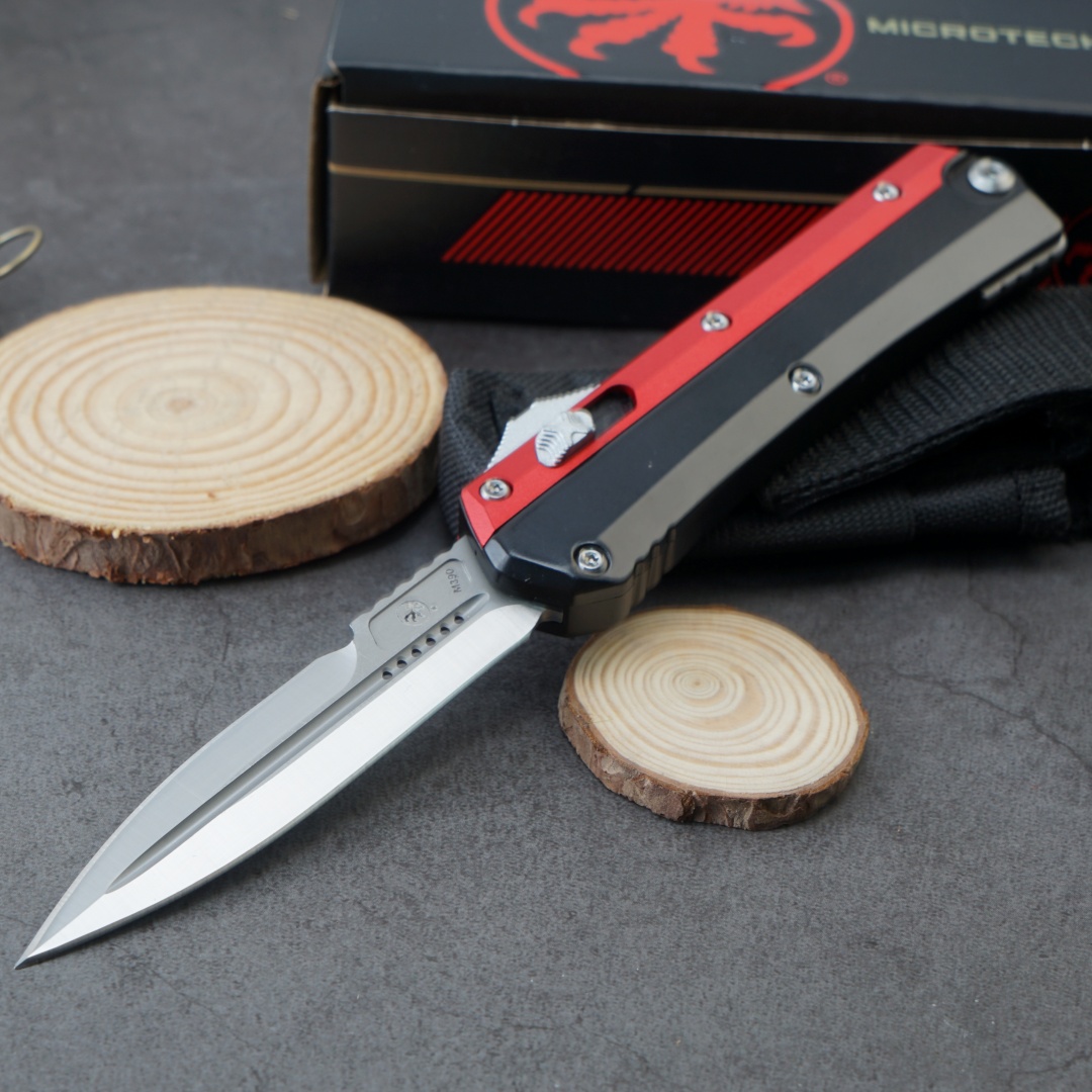 Keshaw knife aluminum alloy handle straight jump telescopic knife, multi-functional life-saving equipment knife, self-defense essential, EDC tool, suitable for camping, survival, hunting