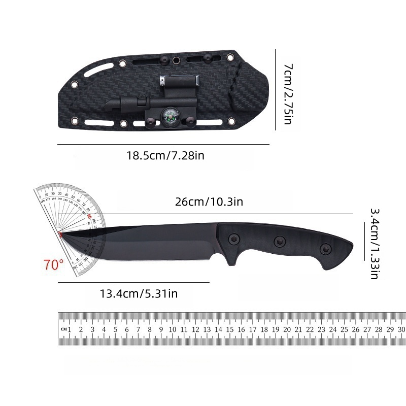 D2 Steel Outdoor Fixed Blade Knife – Full-Tang Design with Scabbard, Portable Multi-Purpose Tool for Camping, Bushcraft, and General Outdoor Use