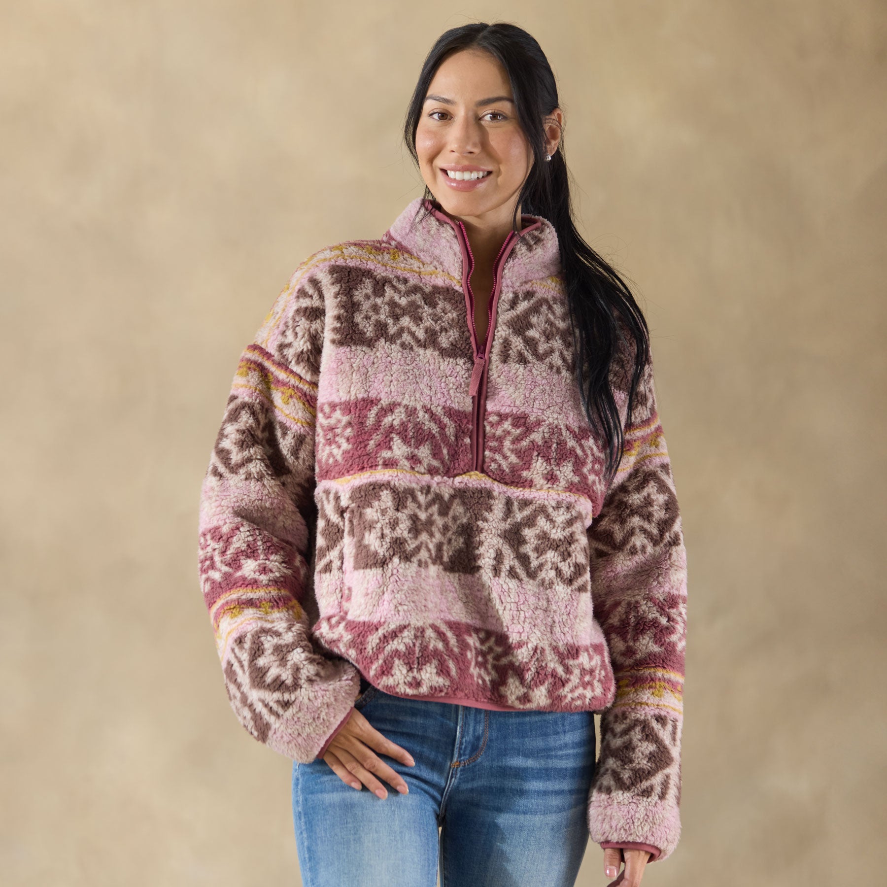 Printed Heidi Sherpa Pullover, Petite