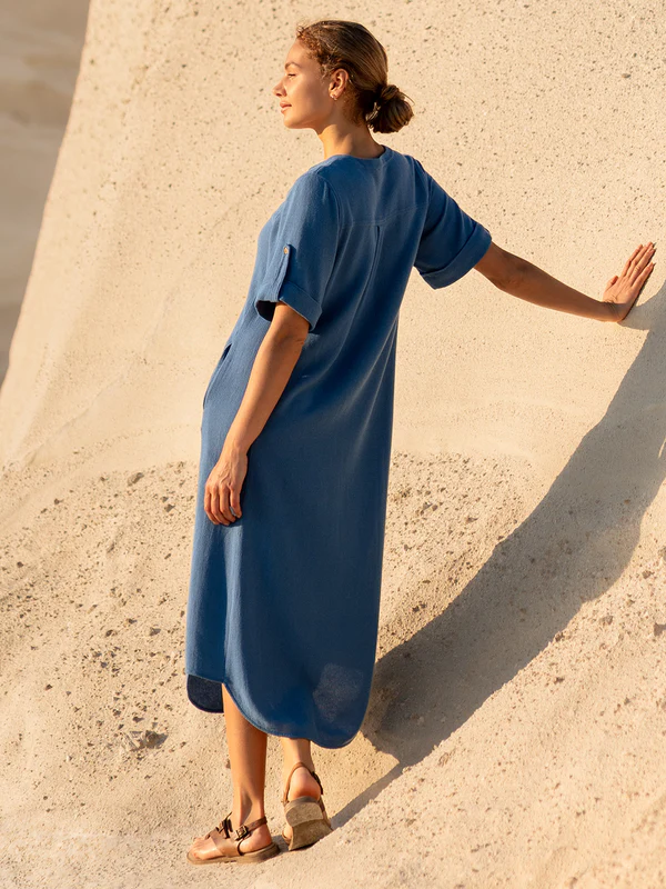 Athena Cotton Dress Aegean Blue