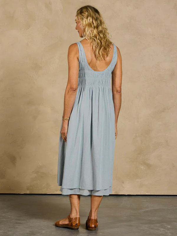 Del Monte Midi Cotton Dress Slate Blue