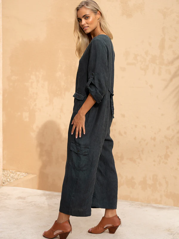 Mara Linen Jumpsuit Charcoal