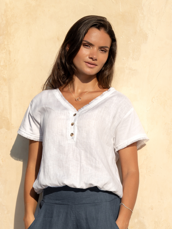 Vivre Linen and Cotton Blouse White