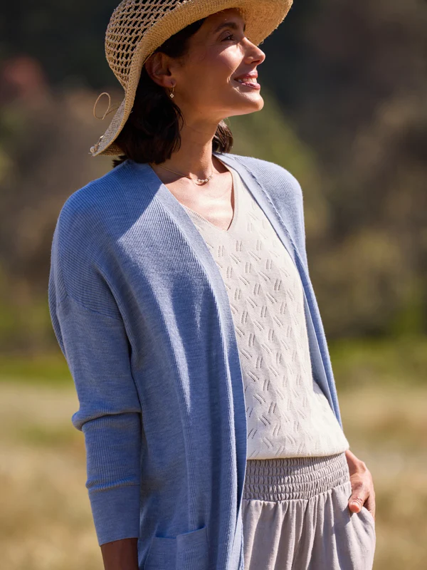 Jarrah Merino Wool Knit Cardigan Sea Blue